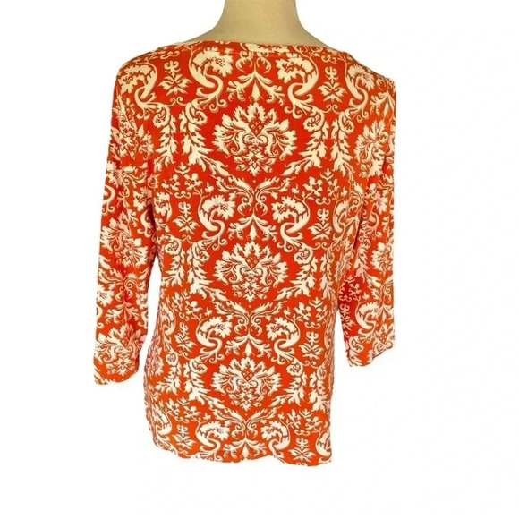 Talbots Women Size L Allover Floral Knit Top Stretch 3/4 Sleeves Cotton Blend - Picture 4 of 7